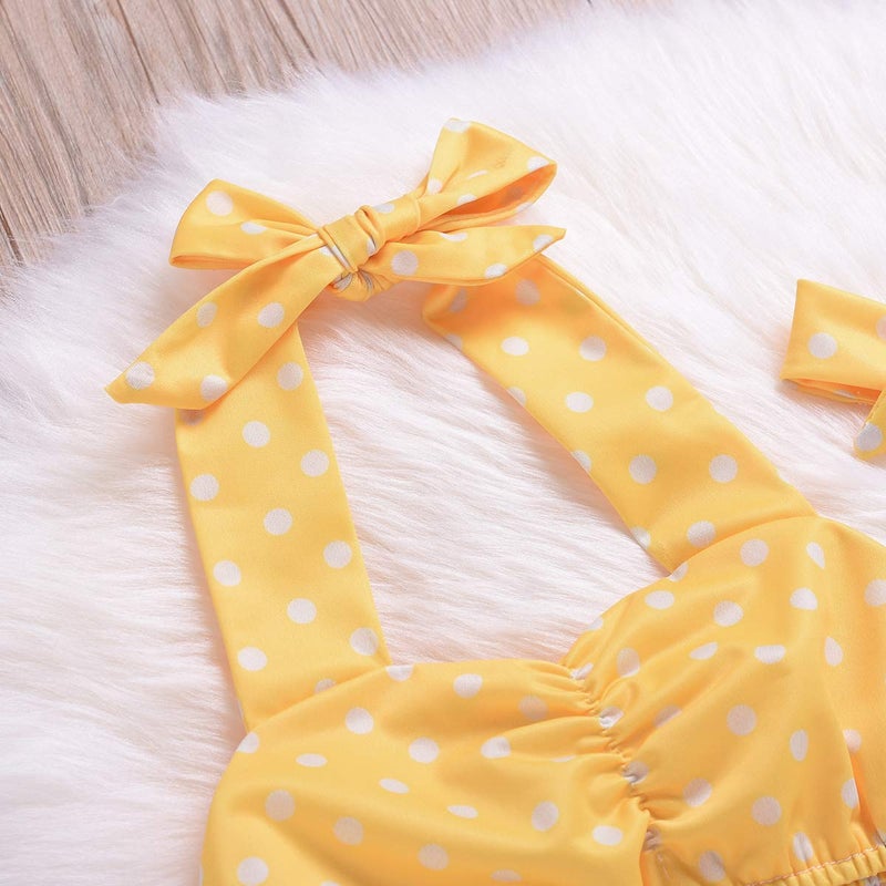 Aalizzwell Baby Girl Bikini,Kids Toddler Polka Dot Swimsuits Halter Swimwear Bikinis Set with Headband (Yellow, 3-6 Months) - Image 5